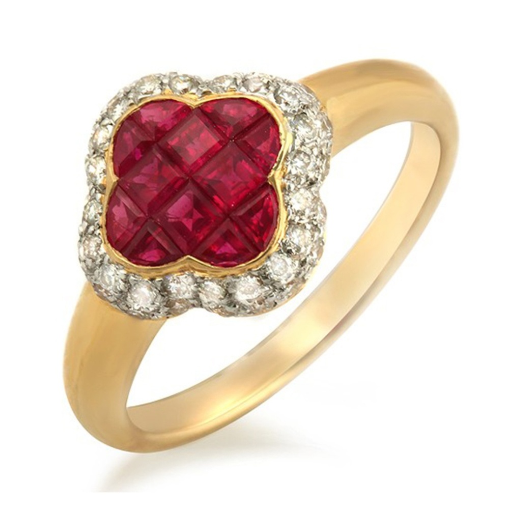 Four Leaf Clover 1.69 CT Ruby & Diamonds Band Ring